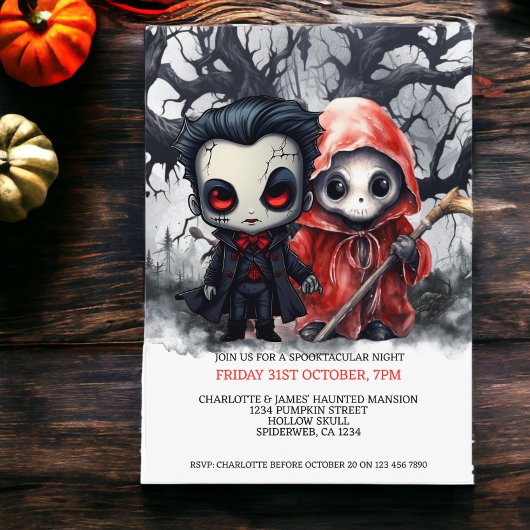 Halloween Beängstigend Grim Sensenmann und Vampire Einladung