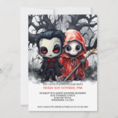 Halloween Beängstigend Grim Sensenmann und Vampire Einladung (Vorderseite)