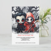 Halloween Beängstigend Grim Sensenmann und Vampire Einladung (Stehend Vorderseite)