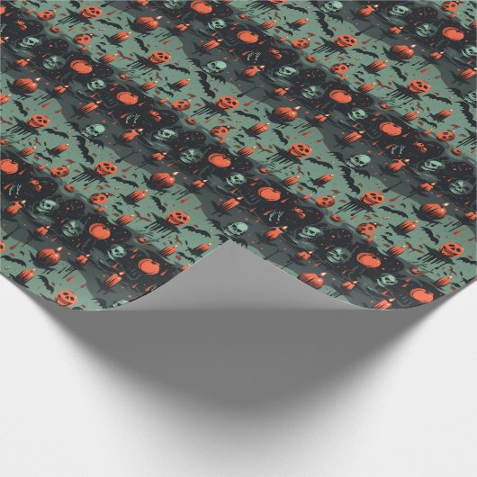 🎃 💀 Halloween - beängstigend grün Geschenkpapier (Ecke)