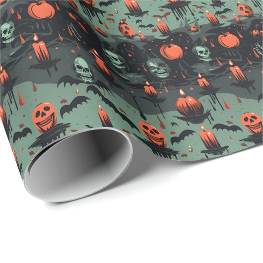 🎃 💀 Halloween - beängstigend grün Geschenkpapier (Rolleneckpunkt)