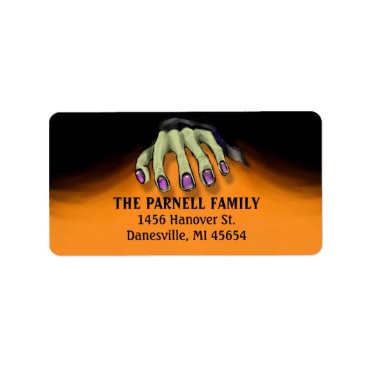 Halloween Beängstigend Grüne Hand mit Lila Nägeln Adressaufkleber (Vorne)