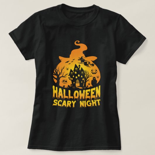 Halloween Beängstigend Night Spuk House Design T-Shirt (Design vorne)