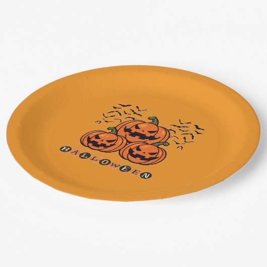 Halloween Beängstigend Pumpkin Pappteller (Schrägansicht)