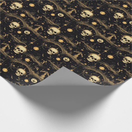 💀 Halloween - beängstigend 😱 schwarz und gelb Geschenkpapier (Ecke)