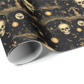 💀 Halloween - beängstigend 😱 schwarz und gelb Geschenkpapier (Rolleneckpunkt)