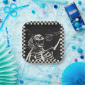 Halloween Beängstigend Skelett Schwarz-weiß Checke Pappteller (Party)