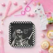 Halloween Beängstigend Skelett Schwarz-weiß Checke Pappteller (Party)