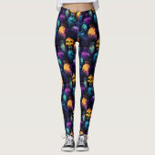 Halloween Beängstigend Skull Orange Lila Blue Glow Leggings (Vorderseite)