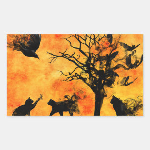 Halloween Beängstigend Szene 10 schwarze Katzen Fl Rechteckiger Aufkleber