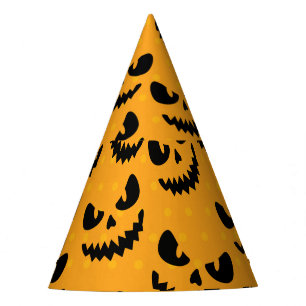 Halloween: beängstigende Gesichter, Vintager Stil. Partyhütchen