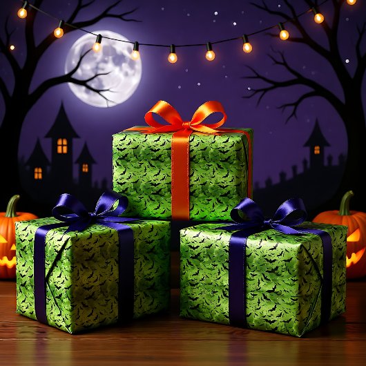 🦇 Halloween - beängstigende 😱 giftgrün Geschenkpapier