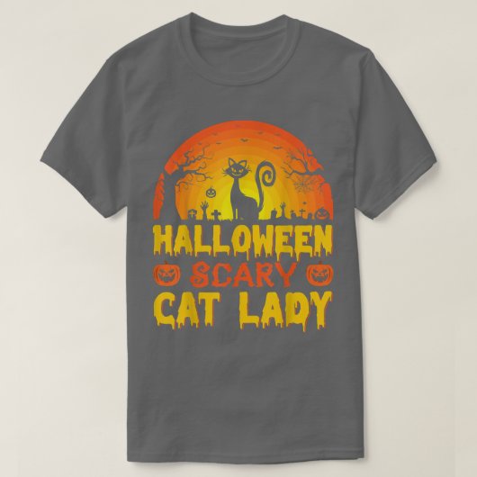 Halloween Beängstigende Katze Lady, Spooky Cat Hal T-Shirt (Design vorne)