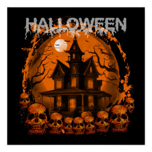 HALLOWEEN BEÄNGSTIGENDE, SPUK HAUSSKULLS POSTER