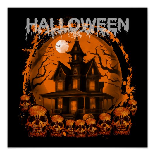 HALLOWEEN BEÄNGSTIGENDE, SPUK HAUSSKULLS POSTER (Vorderseite)