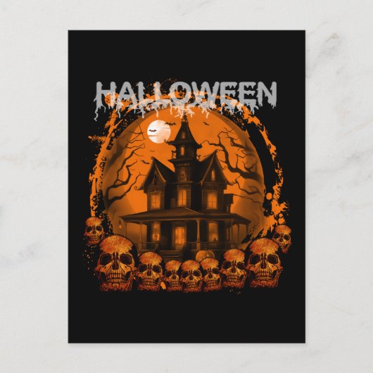 HALLOWEEN BEÄNGSTIGENDE, SPUK HAUSSKULLS POSTKARTE (Vorderseite)