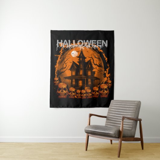 HALLOWEEN BEÄNGSTIGENDE, SPUK HAUSSKULLS WANDTEPPICH (Beispiel)