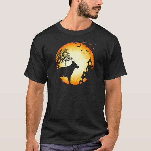 Halloween Beängstigender Hund Silhouette T-Shirt (Vorderseite)