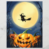 Halloween Beängstigender Kürbis mit Mond und Hexen (Rückseite)