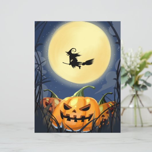 Halloween Beängstigender Kürbis mit Mond und Hexen (Stehend Vorderseite)