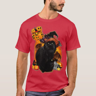Halloween Beängstigender Mond mit schwarzer Katze T-Shirt