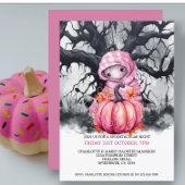 Halloween Beängstigender rosa Kürbis und Spuk Abbi Einladung