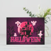 Halloween Beängstigender Schlossgast und Lila rosa Karte (Stehend Vorderseite)
