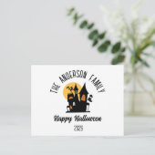 Halloween Beängstigender Spuk Hausname Personalisi Feiertagspostkarte (Stehend Vorderseite)