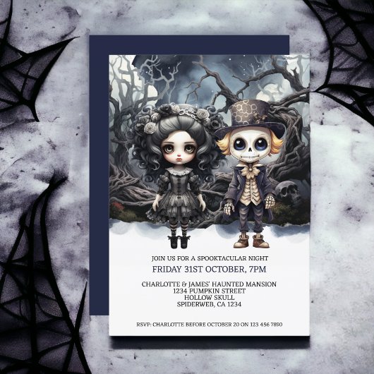 Halloween Beängstigendes gotisches Paar in Holz Einladung
