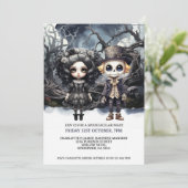 Halloween Beängstigendes gotisches Paar in Holz Einladung (Stehend Vorderseite)