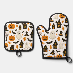 Halloween Beängstigendes Muster - Spooky & Festiva Ofenhandschuh & Topflappen-Set