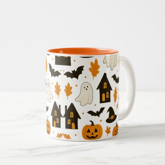 Halloween Beängstigendes Muster - Spooky & Festiva Zweifarbige Tasse (VorderseiteRechts)