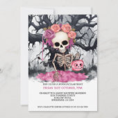 Halloween Beängstigendes rosa Skelett und Spuk Bau Einladung (Vorderseite)
