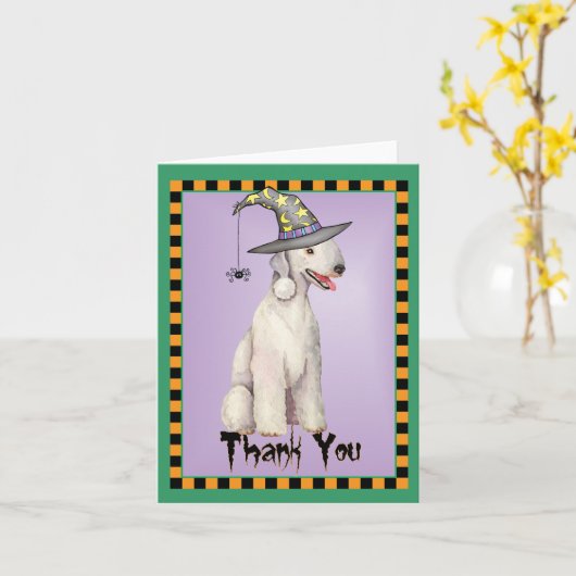 Halloween Bedlington Terrier Danke Karte (Gelbe Blume)
