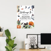 Halloween-Begrüßungszeichen des Kindergeburtstags  Poster (Heimbüro)