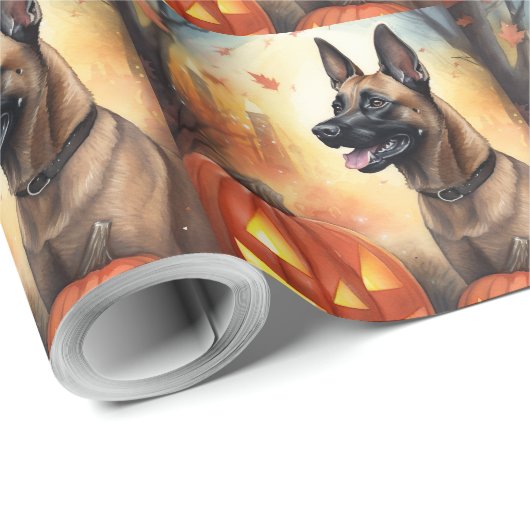 Halloween Belgisch Malinoi mit Pumpkins Beängstige Geschenkpapier (Rolleneckpunkt)