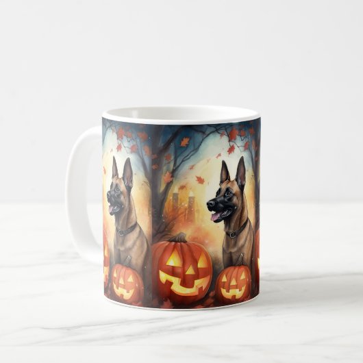 Halloween Belgisch Malinoi mit Pumpkins Beängstige Kaffeetasse (Vorderseite Links)