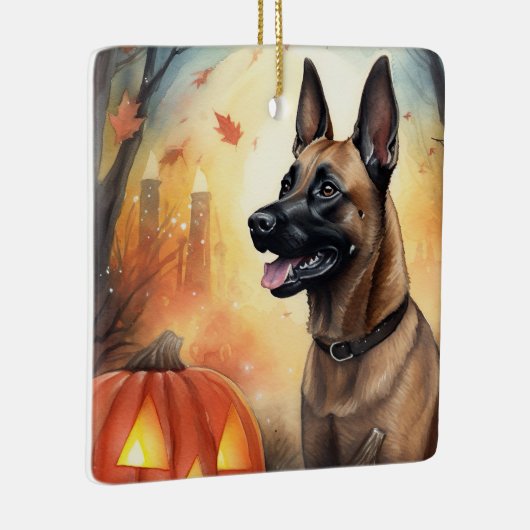 Halloween Belgisch Malinoi mit Pumpkins Beängstige Keramikornament (Rechts)