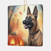 Halloween Belgisch Malinoi mit Pumpkins Beängstige Keramikornament (Links)