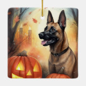 Halloween Belgisch Malinoi mit Pumpkins Beängstige Keramikornament (Rückseite)