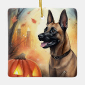 Halloween Belgisch Malinoi mit Pumpkins Beängstige Keramikornament (Vorderseite)