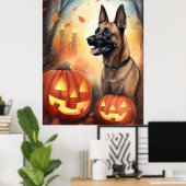 Halloween Belgisch Malinoi mit Pumpkins Beängstige Poster (Heimbüro)