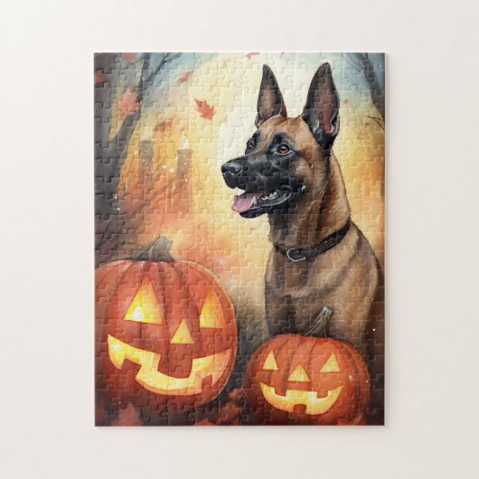 Halloween Belgisch Malinoi mit Pumpkins Beängstige Puzzle (Vertikal)