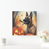 Halloween Belgisch Malinoi mit Pumpkins Beängstige Quadratische Wanduhr (Zuhause)