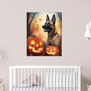 Halloween Belgischer Malinoi mit Kürbissen Gruseli Poster