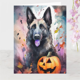 Halloween Belgischer Schäferhund mit Kürbissen Gru Karte