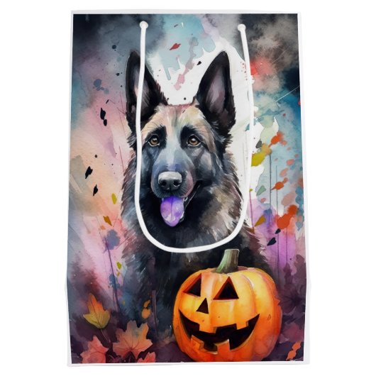 Halloween belgischer Schäferhund mit Pumpkins Beän Mittlere Geschenktüte (Rückseite)
