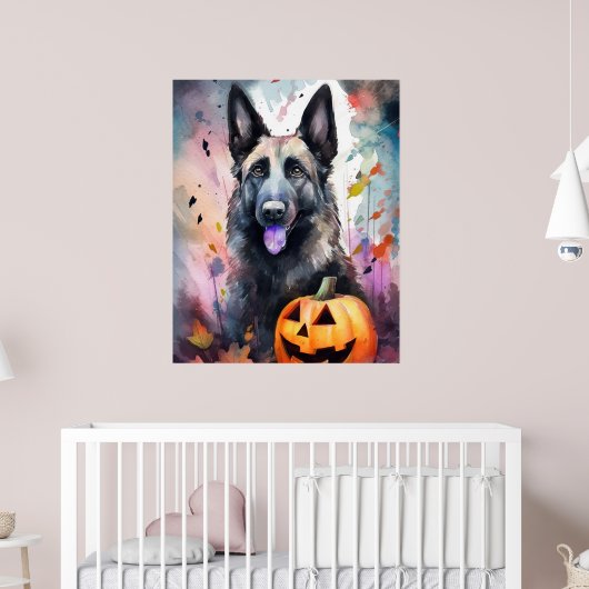 Halloween belgischer Schäferhund mit Pumpkins Beän Poster (Kinderzimmer 2)