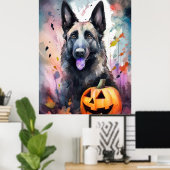 Halloween belgischer Schäferhund mit Pumpkins Beän Poster (Heimbüro)