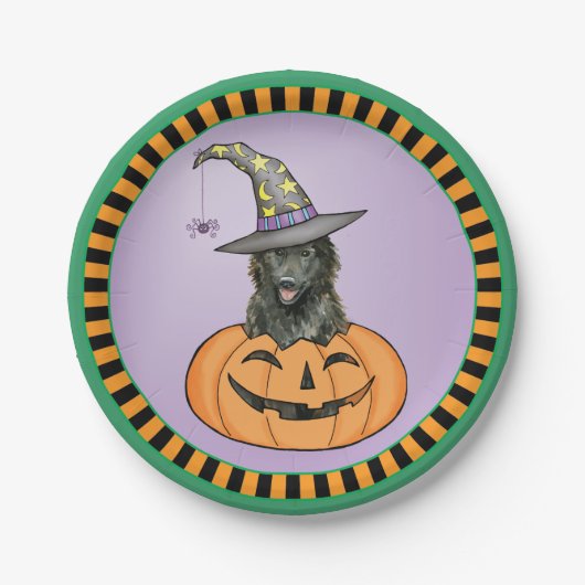 Halloween Belgium Sheepdog Pappteller (Vorderseite)